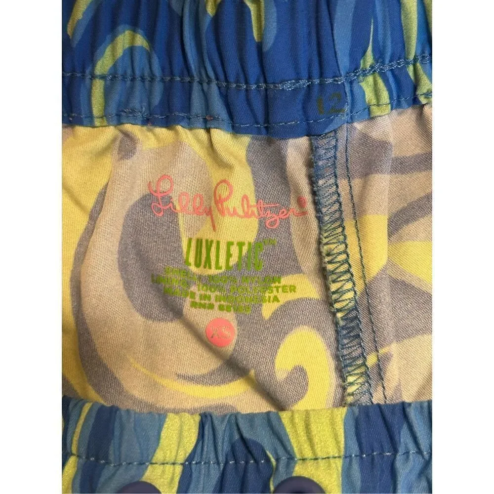Lilly Pulitzer Luxletic Shorts Womens XS Blue Lillys Lagoon Drawstring Nylon (00